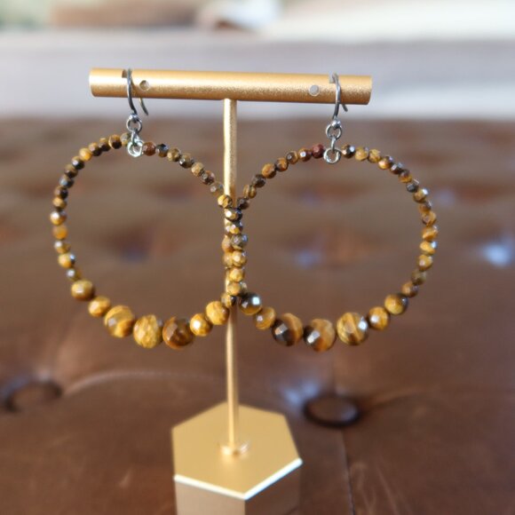 Chan Luu Tiger's Eye (70+) front facing hoops earrings 2" wide and long drops - Picture 2 of 13